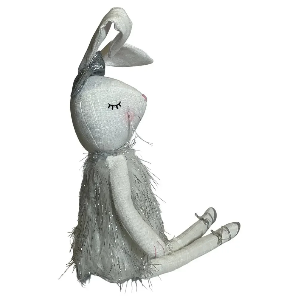 Holiday White Ballerina Bunny Silver Plush Medium Size